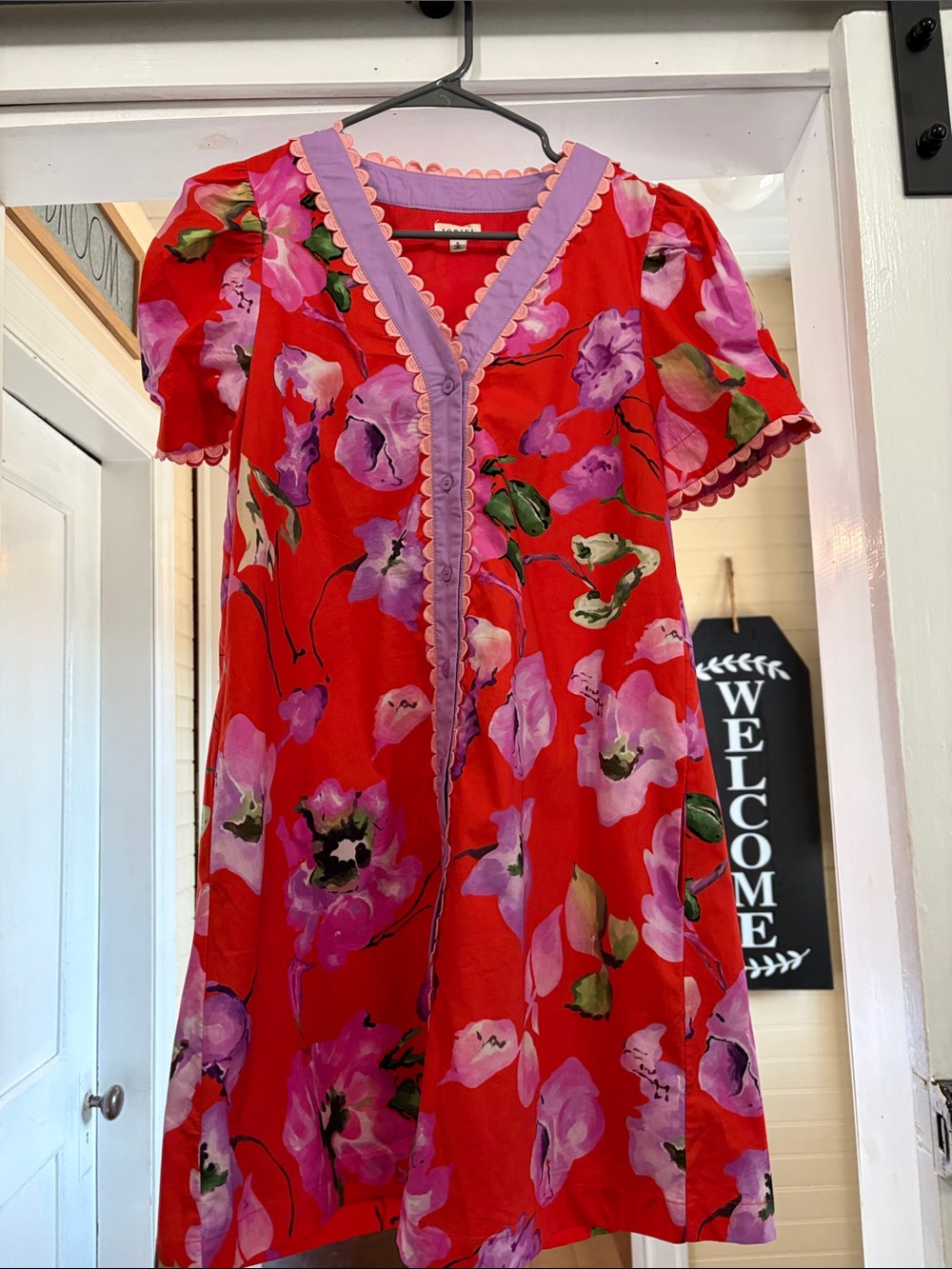 JODIFL Red Floral Dress with Pink and Purple Accents